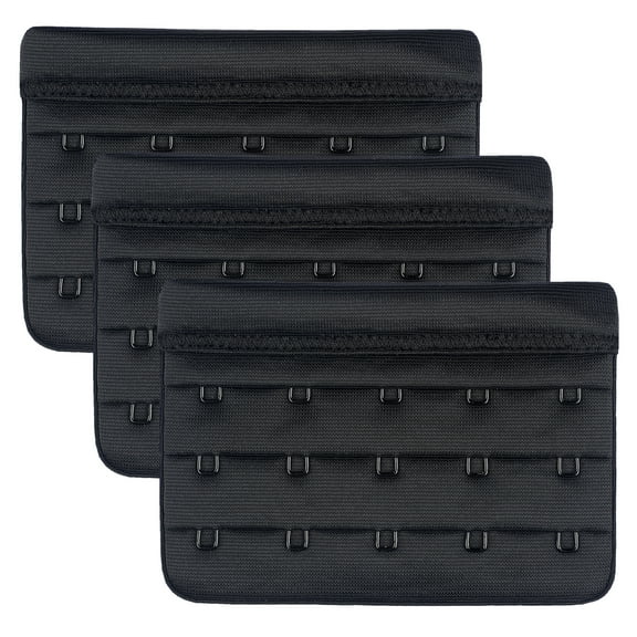 Bra Extender 5 Hook 3 pack Plus Size Non‑Stretch Lined Durable Set Black - CHIRRUPY CHIEF