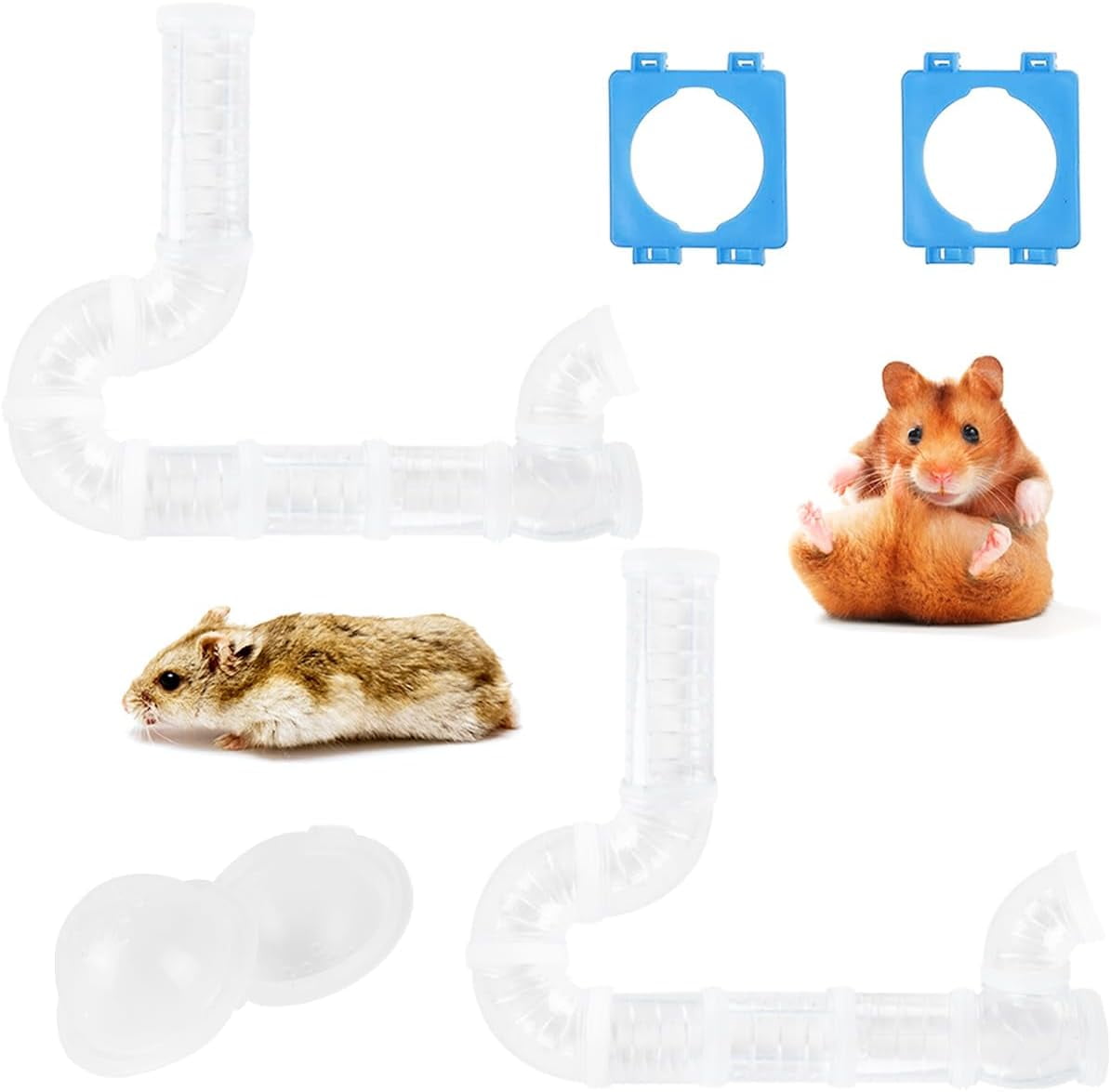 2 Hamster Tubes Kits, FHDUSRYO DIY Hamster Tunnel Adventure External Pipe, Transparent Connection Track Rat Toy Hamster Cage Accessories for Hamster Mouse Small Animals Sports Expand Space (White)