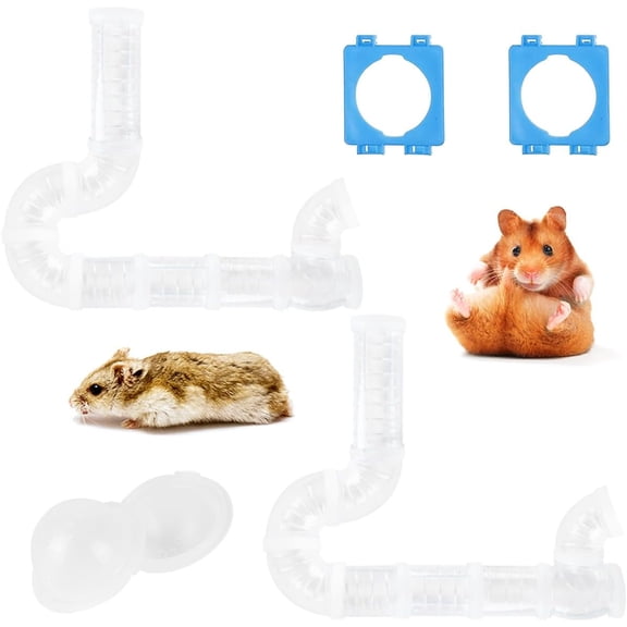 2 Hamster Tubes Kits, DIY Hamster Tunnel Adventure External Pipe, Transparent Connection Track Rat Toy Hamster Cage Accessories for Hamster Mouse Small Animals Sports Expand Space (White)