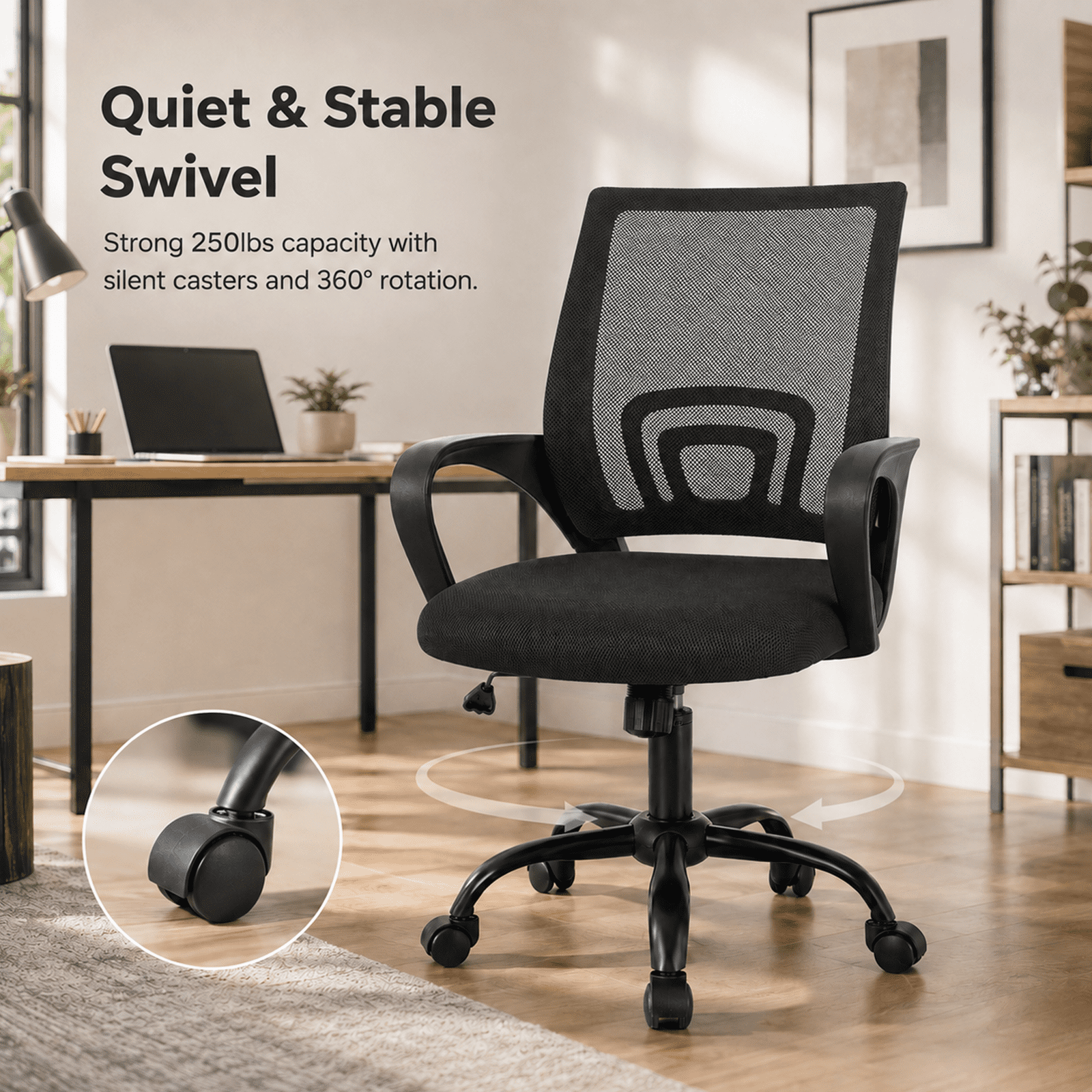 Alvantor 2 Set Office Chair, Ergonomic Mesh Desk Chair with Lumbar Support and Fixed Armrests, Adjustable Height & 360° Swivel, 250lbs