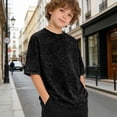 thumbnail image 2 of Boys Shirts Distressed Washed Basic Crewneck Tee Casual Blend Top for Kids Black 1 Years-2 Years, 2 of 4