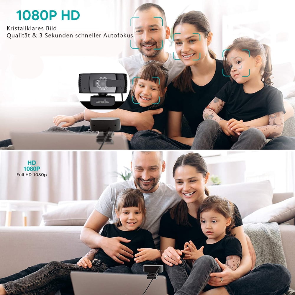 Webcam with Microphone, 1080P Auto Focus Webcam for PC and Laptop with Cover, USB 2.0 Plug & Play, for Live Streaming, Zoom, Video Call, Conference, Online Teaching