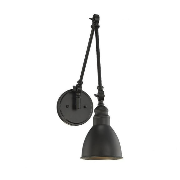 1 Light Vintage Metal Adjustable Swing Arm Wall Sconce with Metal Shade-17 inches H By 5.5 inches W-Matte Black Finish Bailey Street Home