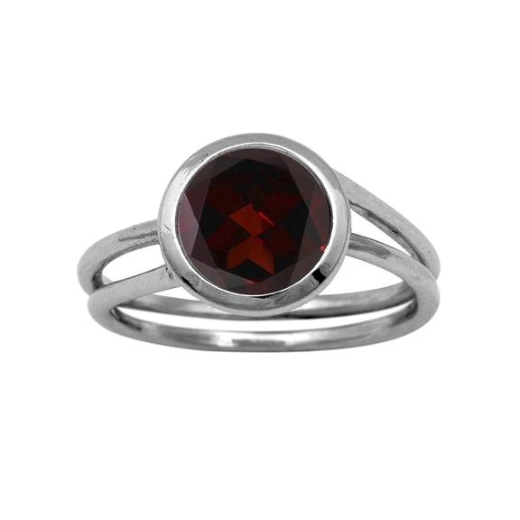 Round 8 MM Natural Garnet Solitaire 925 Sterling Silver Women Valentines Day Gifts Ring