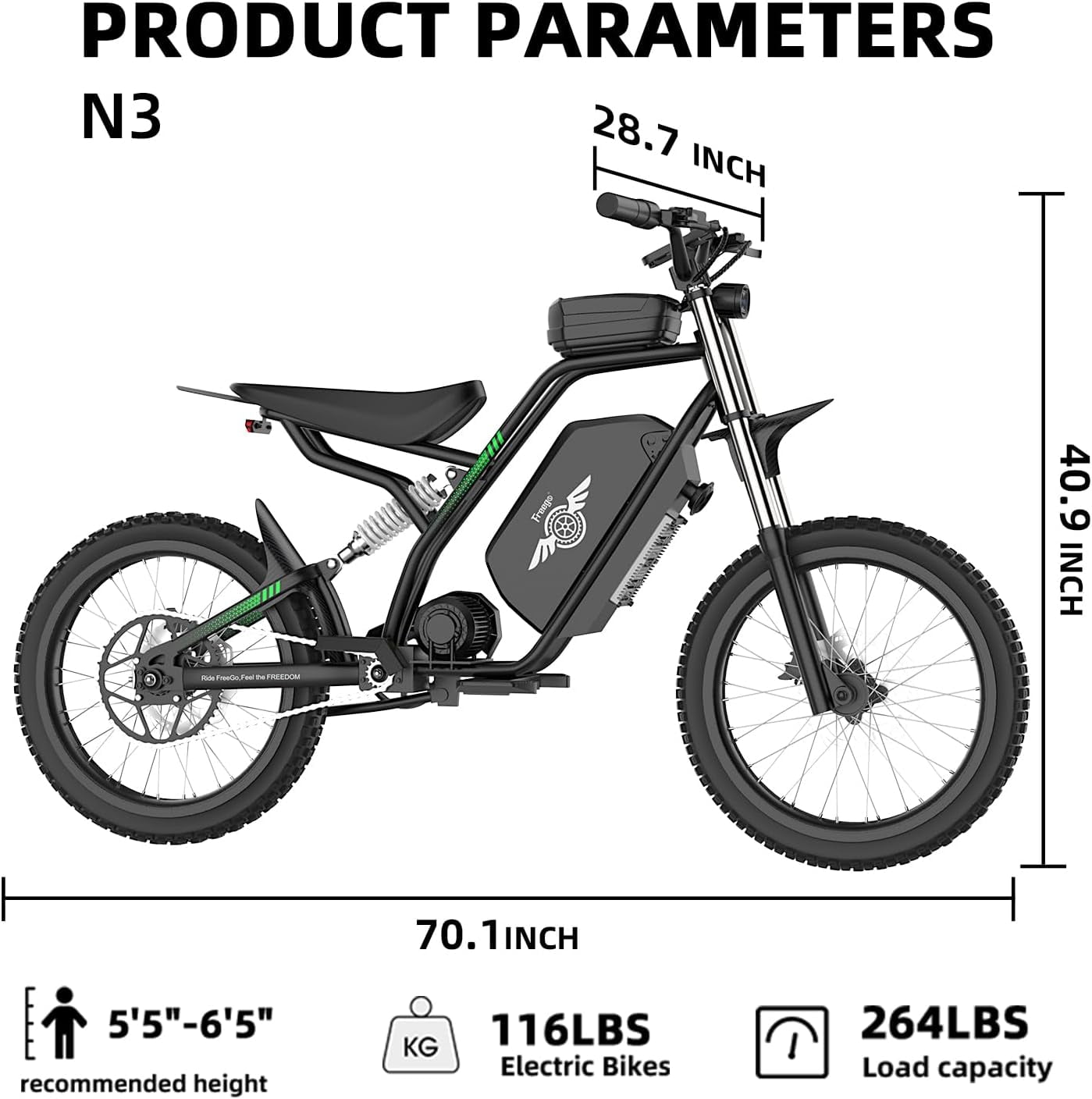 Freego Nova 3 Mid-Drive Electric Bike,3000W Peak Motor,60V 25Ah Battery,17" Tires,40 MPH,Off-Road E-Bike
