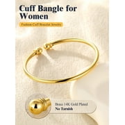 U7 14K Gold Plated Women Bangle Simple Polished Fashion Solid Cuff Bangle Christmas Birthday Mothers Day Gift