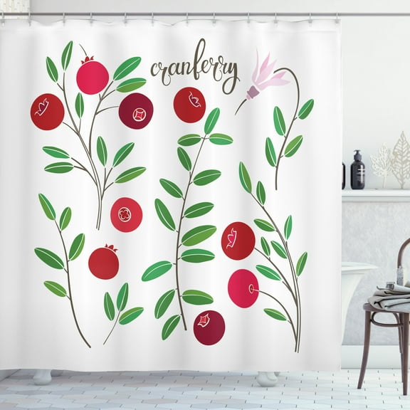 Ambesonne Cranberry Shower Curtain, Meadow Branches Flourish, 69"Wx84"L, Jade Green Ruby Maroon
