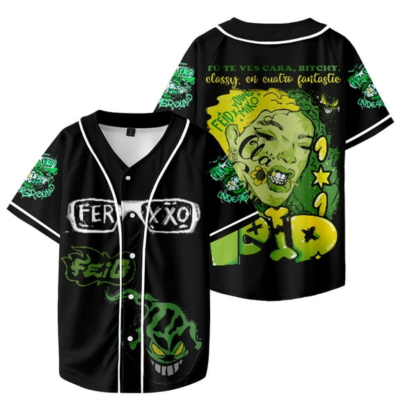 Feid Ferxxo Nitro Jam Underground Tour Merch Baseball Jersey V-Neck Shirt Short Sleeve Streetwear Clothes