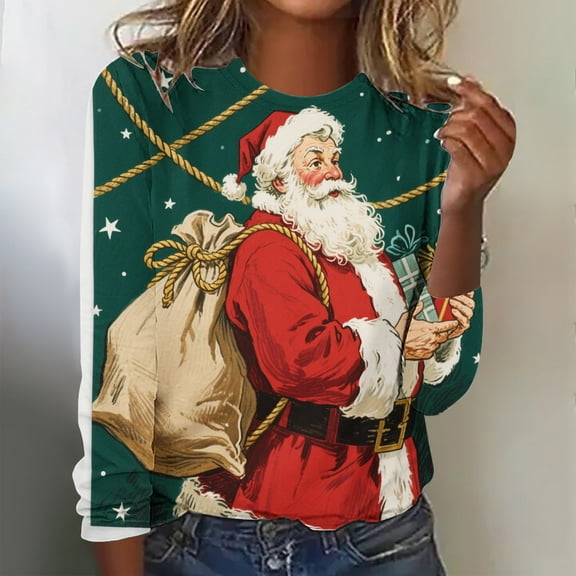 Craaazy Christmas Shirts For Women Santa Xmas Graphic Pullover Christmas Tree Printed Top Christmas Gifts Crewneck Sweatshirts Gifts