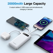 JIUMESS 20000mAh Power Bank Portable Charger with Cables Compatible for iPhone, Android Cell Phone
