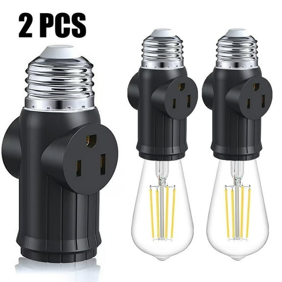 2 Pcs Light Socket Outlet Adapter, 3 Prong Light Socket Adapter, Polarized Light Bulb Outlet Socket, to Plug Adapter for Garage Porch （Black )