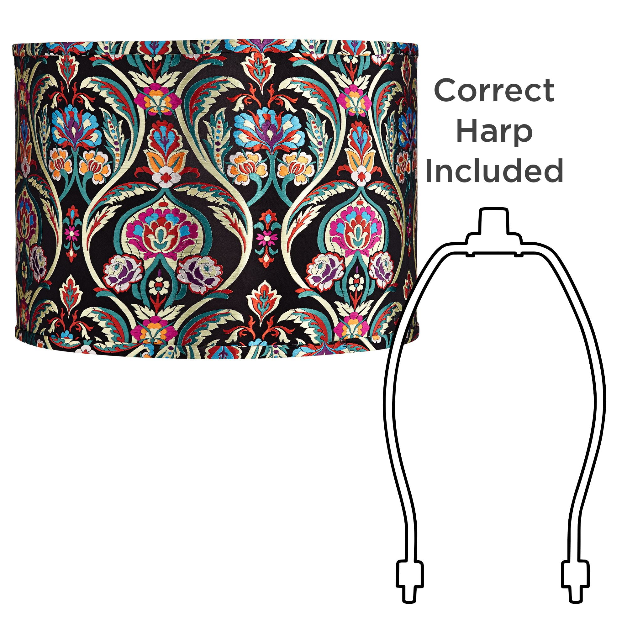 Springcrest Set of 2 Drum Print Lamp Shades Multi-Color Bohemian Medium 15" Top x 15" Bottom x 11" High Spider Harp Finial Fitting