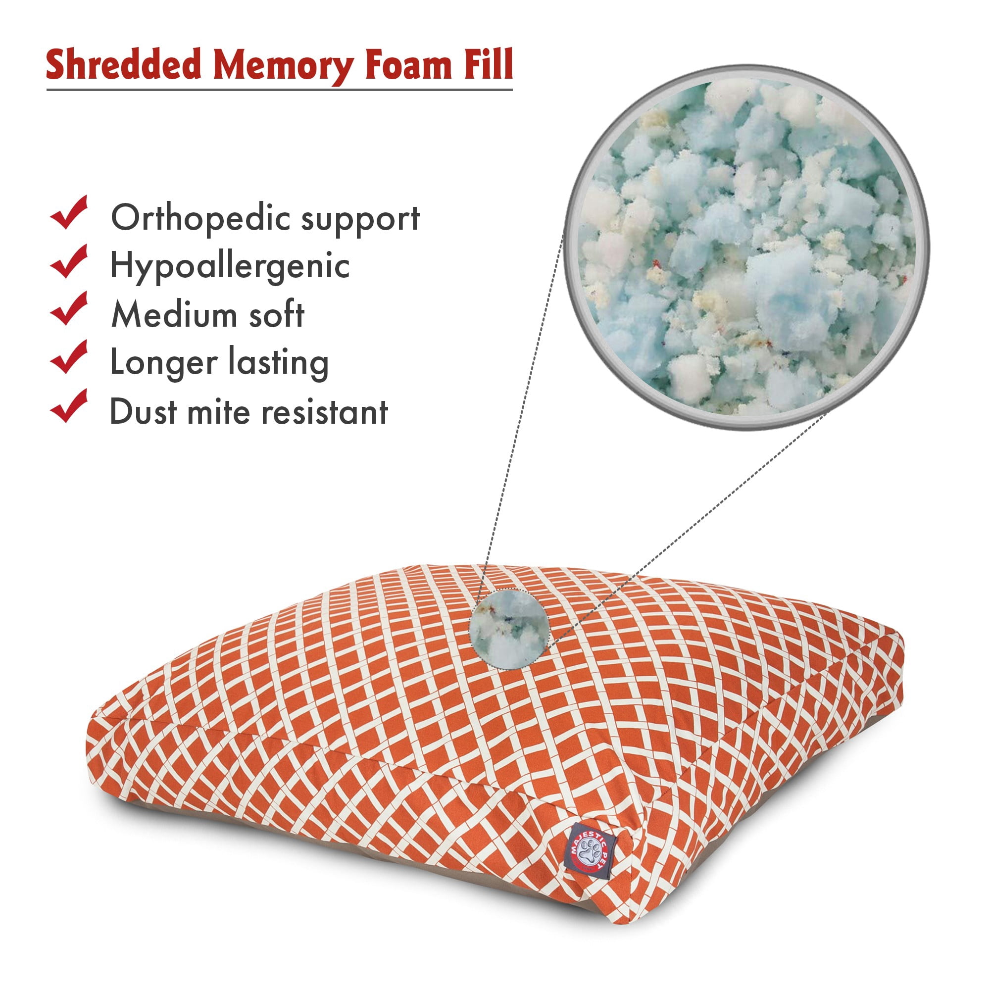 Majestic Pet | Bamboo Shredded Memory Foam Rectangle Pet Bed For Dogs, Removable Cover, Burnt Orange, Medium