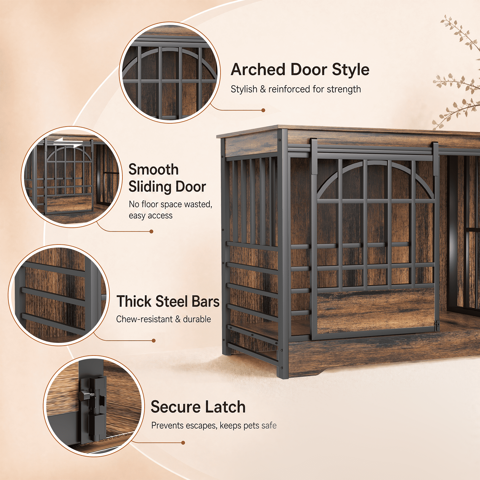 Fowroa 78 inch Extra Large Double Dog Crate Furniture, Heavy Duty Indoor XXL Dog Kennel with Removable Divider, Brown