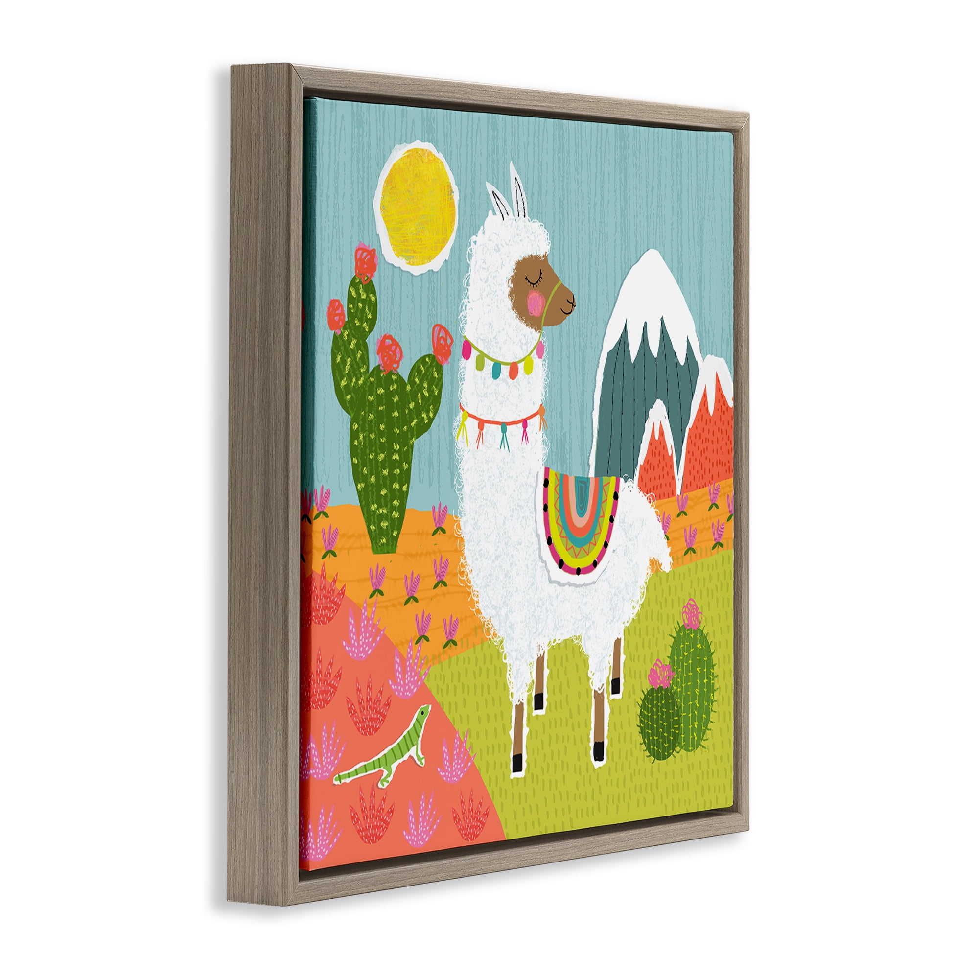Stupell Industries Whimsical Llama Scene Animals Painting Brown Floater Framed Canvas Art Print Wall Art, 25 x 25
