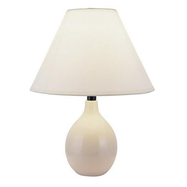 13 in. Ceramic Table Lamp Ivory with Coolie Lamp Shade