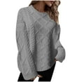 thumbnail image 2 of Frostluinai Chandail Jacquard Femme Manches Longues Col Rond Chandails Tricotés Couleur Unie Chandail Tricoté Décontracté Chandail Léger d'Automne Chandails Amples, 2 of 6