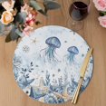 thumbnail image 3 of Blue Jellyfish Coastal Round 13 Inch Placemats Set of 4, Beach Starfish Nautical Coral Ombre HeatResistant Non Slip Place Mats for Dining Table, Wipeable Braided Kitchen Table Mats for Housewarming, 3 of 9