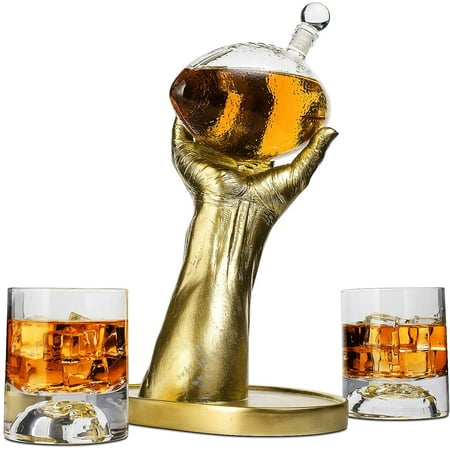 

Football Decanter with 2 Football Whiskey & Wine Glasses - Perfect For Superbowl Father s day Gift Gift for Husband - Made for Liquor Scotch Whiskey and Bourbon 750ml