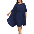 thumbnail image 1 of Vestido para mujer, talla grande, 2 piezas, para madre de la novia, vestido fluido de gasa con volantes, boda e invitada con chaquetas, azul marino, 16 W, 1 of 7