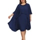 thumbnail image 1 of Vestido para mujer, talla grande, 2 piezas, para madre de la novia, vestido fluido de gasa con volantes, boda e invitada con chaquetas, azul marino, 16 W, 1 of 7