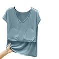 thumbnail image 3 of WAGUTH Women's Loungewear Tops V Neck Cap Sleeve Shirts with Built-In Bra Soft Lightweight Casual Tees for Daily Wear, 3 of 4