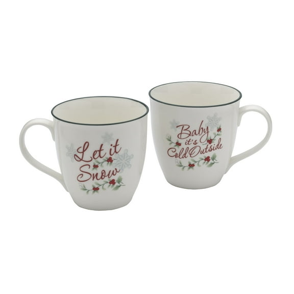 Pfaltzgraff Winterberry Porcelain 20 oz Mug Its Cold Let It Snow Set of 2