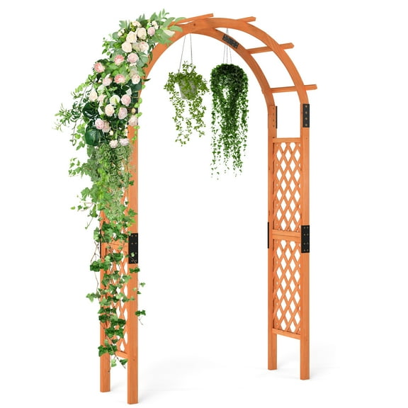 Topbuy 7.7 FT Wooden Garden Arbor Trellis Solid Wood Trellis for Climbing Plants