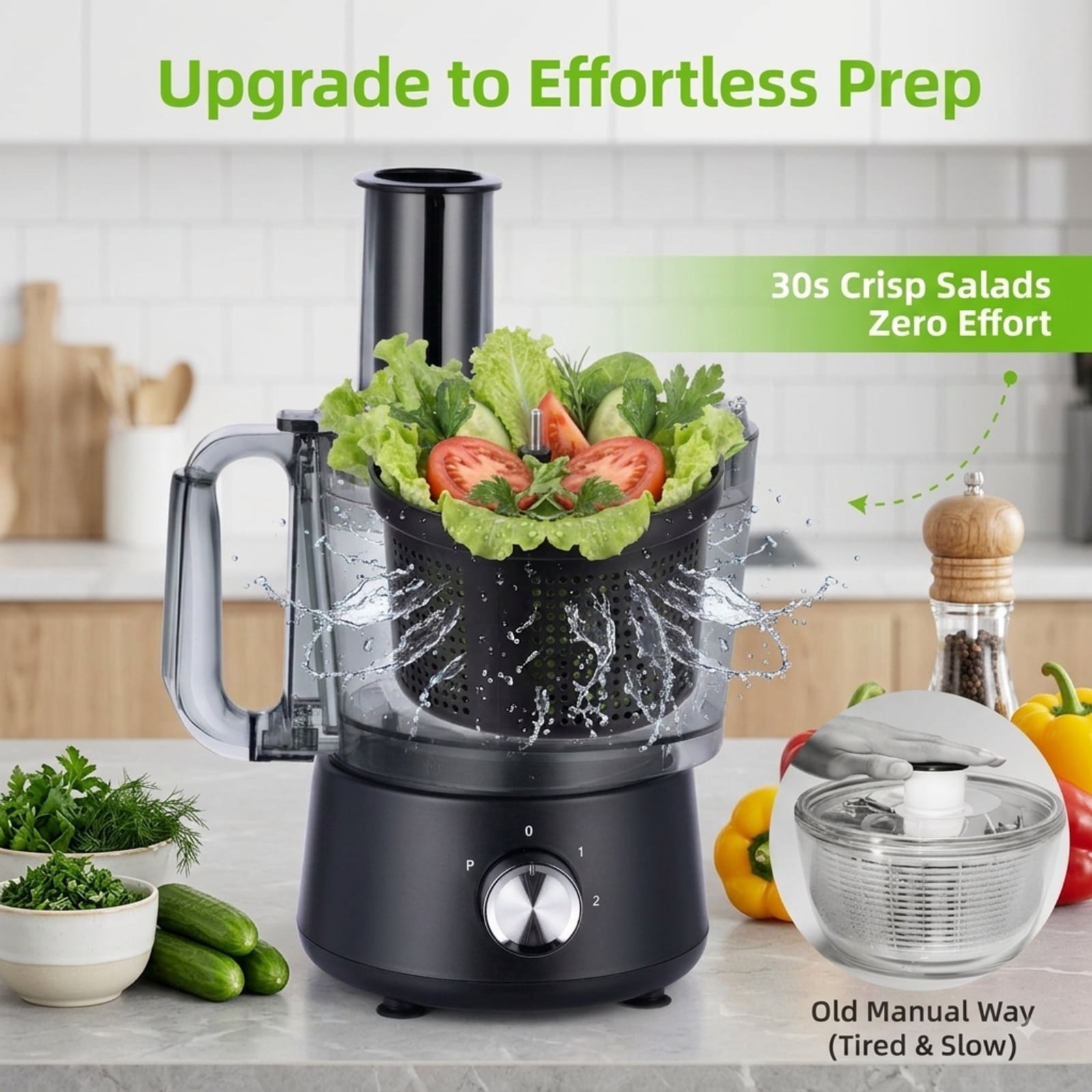 Fenbeli 12-Cup Food Processor with Salad Spinner, Multi-Function Chopper, Slicer, Shredder, Puree and Dough System, Black