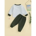 thumbnail image 4 of Liacowi Baby Boys Pants Set Long Sleeve Crew Neck Striped T-shirt with Eltic Waist Pants Infant Clothes, 4 of 9