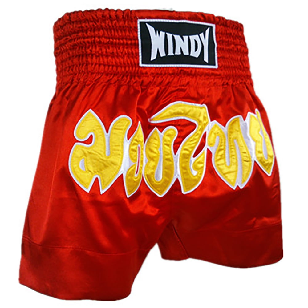 New Adults Men Women Muay Thai Pants Kick Boxing Trunks Satin Red Bluestrip