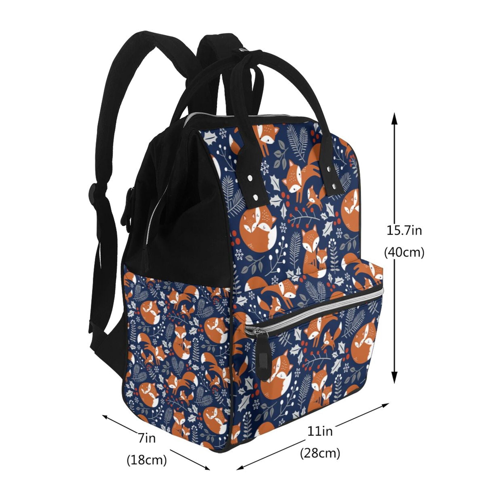 Fuzoiu Vintage Blue Fox Family Print Diaper Bag Backpack,Baby Essentials Travel Tote,Multi function Waterproof Diaper Bag, Travel Essentials Baby Bag - Unisex
