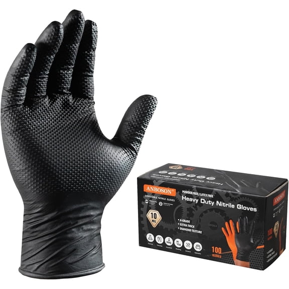 10 Mil Diamond Textured Nitrile Gloves, Heavy Duty Disposable, Extra Thick, Latex & Powder Free, Chemical and Puncture Resistant, Ideal for Auto Repair, Cleaning, Painting, X-Large