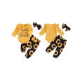 thumbnail image 3 of Yunliwuli Baby Girls 3 Piece Outfit Letter Print Long Sleeves Romper and Elastic Sunflower Print Pants Headband Cute Clothes, 3 of 10