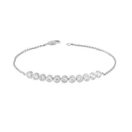 0.99Ct Cubic Zirconia Bolo Chain Bracelet, 18k White Gold Over Solid 925 Silver, 7.5-Inch Adjustable Women's Jewelry