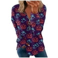 thumbnail image 2 of Femmes Causal Zip Pull Col Manches Longues Sweatshirts Halloween Print Activewear Veste de Course Vin XL, 2 of 5