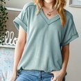 thumbnail image 5 of Scyoekwg Womens Summer Tops V Neck Tshirt Trendy Solid Color Shirts Loose Lightweight Blouses (Green,XL), 5 of 8