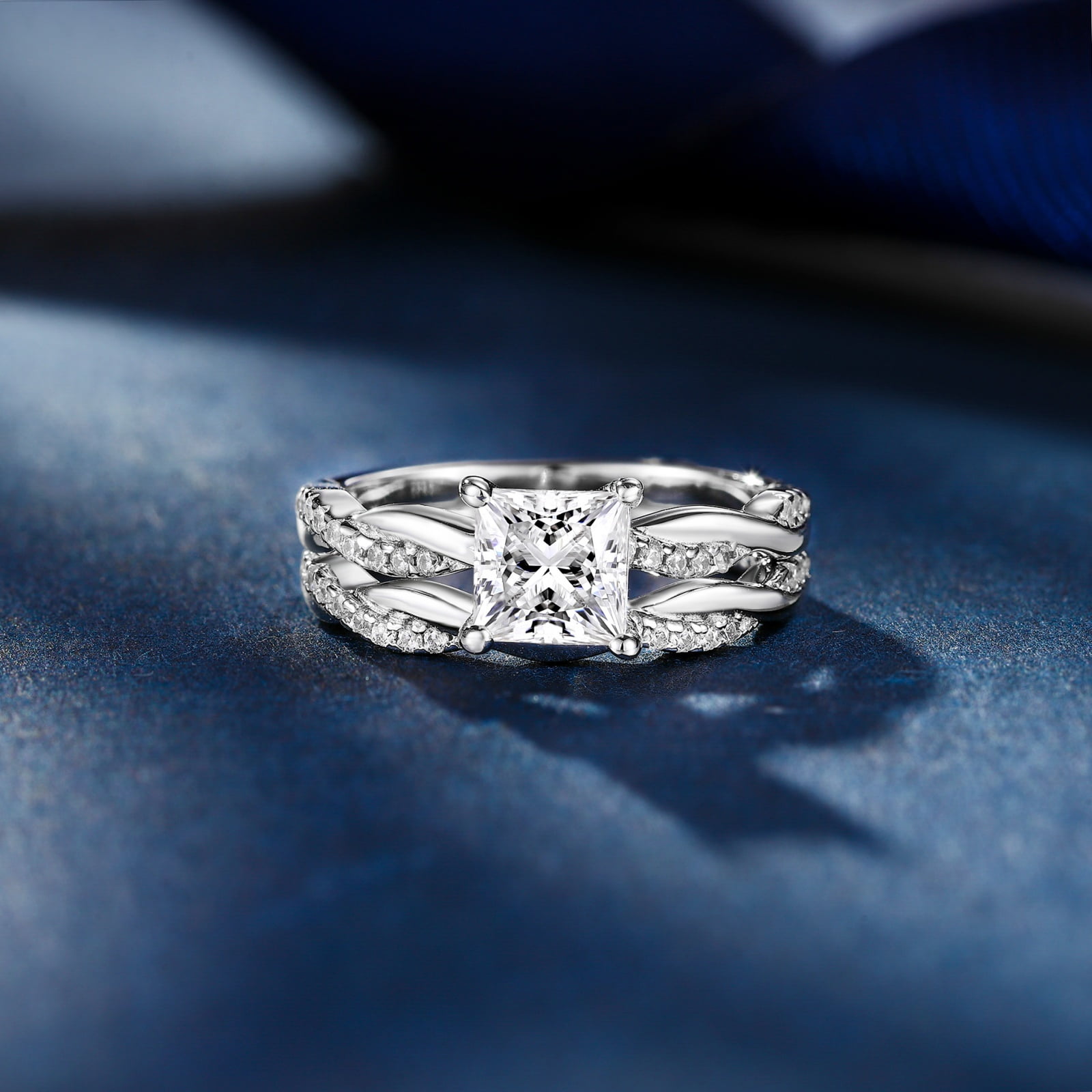 SFTING Wedding Rings for Women Engagement Rings 925 Sterling Silver Wedding Rings 5A CZ Princess Cut Size 9
