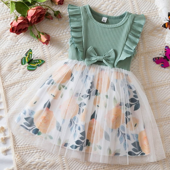 Child Girls Pageant Dress Party Flowers Prints Bowknot Fly Sleeve Gown Dresses Christmas Girls Dresses Size 10-12 Long Sleeve Skater Girls Dresses Size 12-14 Christmas Girls Dresses Size 8 Christmas