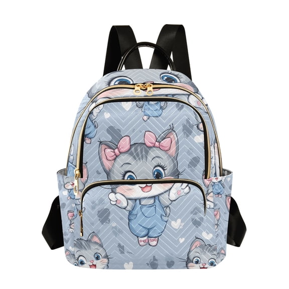 JIALIOU Mini Backpack Purse for Women Quilted Casual Daypack Small Travel Shoulder Bag, Cute Cat with Overalls