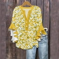 thumbnail image 2 of TQWQT Women's Summer Tops Cute Ruffle 3/4 Length Sleeve Plus Size Tops Button Down V Neck Shirts Dressy Casual Boho Blouses Beach Vacation Clothes Yellow L, 2 of 5