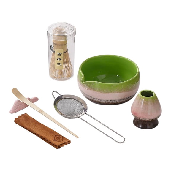 Japanese Matcha Tea Set - 7-Piece Ceramic Bowl & Whisk Kit with Traditional Chasen, Scoop, and Gift Box, Complete for Authentic Green Tea Preparation (9.2 Inch)