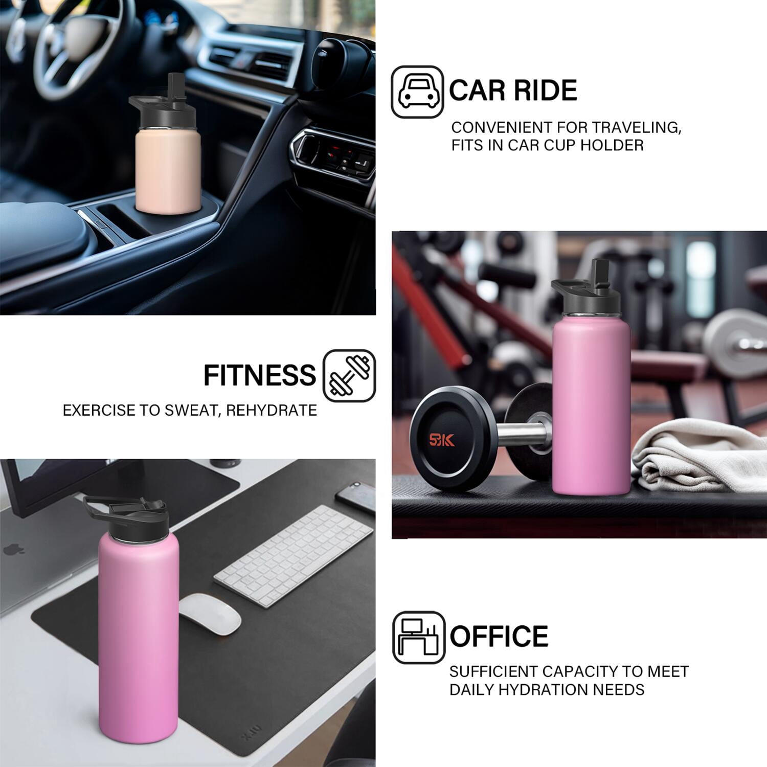 18oz Insulated Water Bottle with Straw & Cleaning Brush, Wide Mouth Stainless Steel Flask, Gradient Print