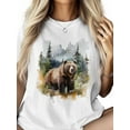thumbnail image 2 of Women's T-Shirt Forest Animal Nature Bear Short Sleeve Casual Tee Classic Crew Neck T Shirt for Women White, XS, 2 of 7
