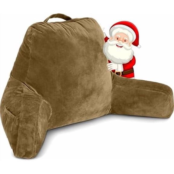 Tan, Original Reading Pillow in Bed Rest Chair, Shredded Memory Foam Large Lounge Cushion Adult Backrest with Arms, Comfy Back Support for Sit Sitting Up, Washable/Removable Cover