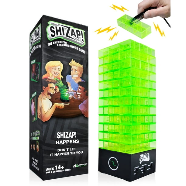 ¡ShiZap! El juego de bloques apilables energizados - Torre de caída con luz impactante eléctrica - Juegos de fiesta familiares para adolescentes y adultos