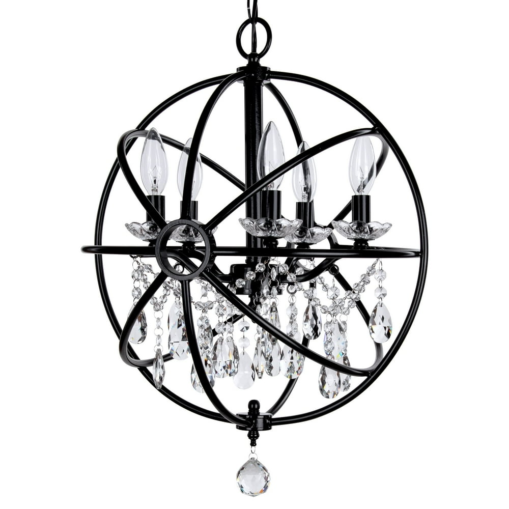 Amalfi D??cor 5 Light Modern Crystal Orb PlugIn Chandelier (Black
