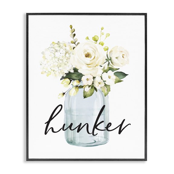 Stupell Industries Farmhouse Hunker Spring Floral Bouquet Black Framed Giclee Art, 11 x 14, by Lettered and Lined