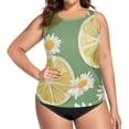 thumbnail image 4 of Women's Printed Tankini Top - High Elasticity Slim-Fit Swimsuit with Removable Straps & Cups, Perfect for Beach & Pool Parties，Lemon-patterned, 4 of 7