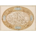 thumbnail image 3 of Giovanni Giardini 24x18 Black Modern Framed Museum Art Print Titled - Design (Full-Scale Working Drawing) for a Large Oval Silver Dish with Silver Gilt Border Showing Vulcan's Forge (1646-17, 3 of 5